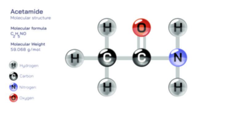 Acetamide Molecule — Chemical Structure and Organic Compound Illustration