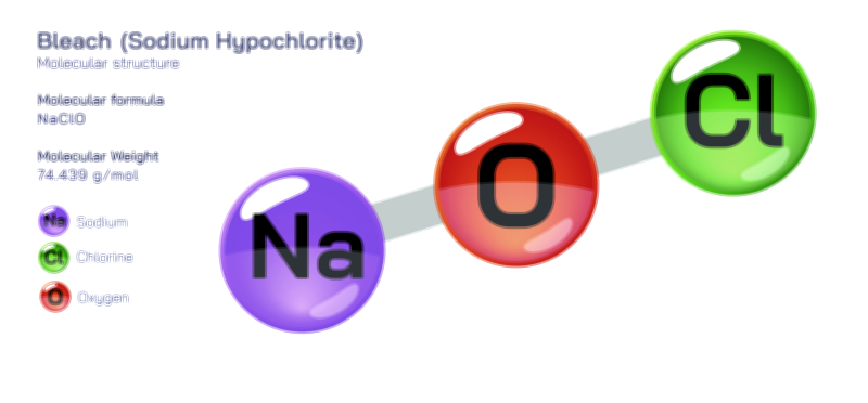 Bleach (Sodium Hypochlorite) — Disinfectant Chemical Compound Vector Illustration