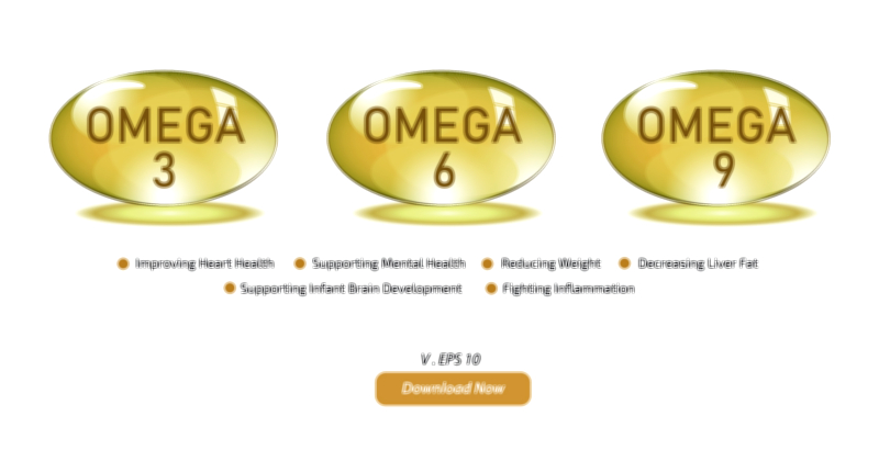 Types of Omega — Fatty Acids Classification Vector Illustration