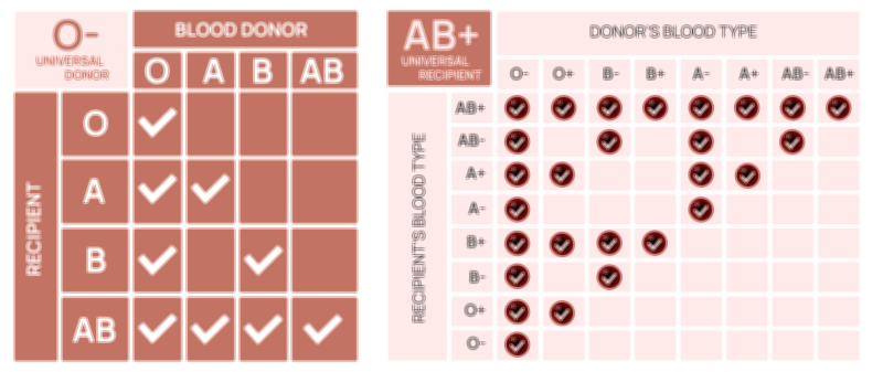 Blood Donors and Blood Types — Compatibility Chart Vector Illustration