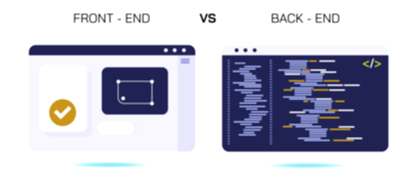 Frontend vs Backend Vector Illustration | Web Development Roles, Technologies, and Responsibilities Explained