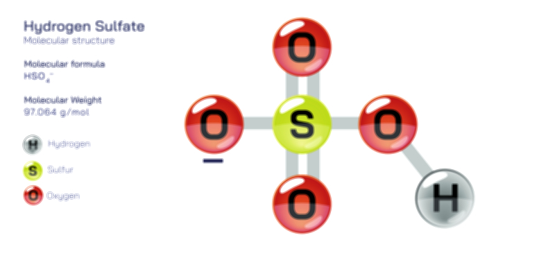 Hydrogen Sulfate Ion Structure Vector Illustration | HSO₄⁻ Chemical Diagram