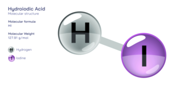Hydroiodic Acid Chemical Structure Vector Illustration | HI Molecule Properties