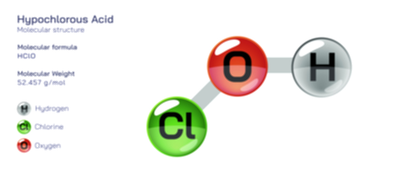 Hypochlorous Acid Chemical Structure Vector Illustration | HOCl Molecule Diagram