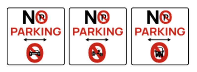 No Two Wheeler, Three or Four Wheeler Parking vector illustration – Complete Vehicle Restriction and Safety Sign