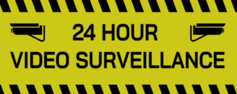 24 Hour Video Surveillance Sign Board Vector Illustration – Security Camera Monitoring Warning