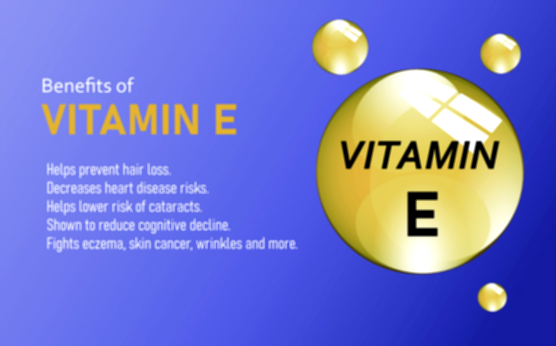 Vitamin E Nutritional Source and Antioxidant Benefits Vector Illustration
