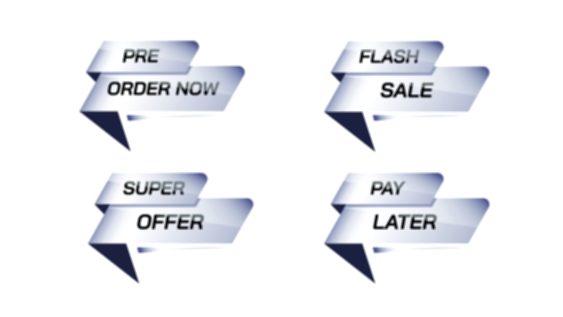 Flash Sale, Pre Order Now, and Shop Now UI Assets Vector Illustration – Modern E-Commerce Button Design