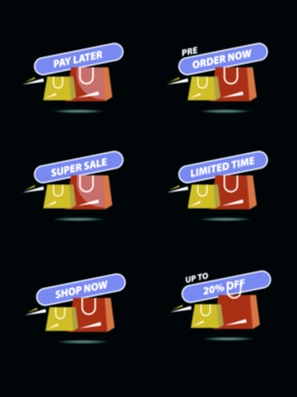 Order Now, Limited Offer, and Shop Now UI Assets Vector Illustration – Modern E-Commerce Button Design