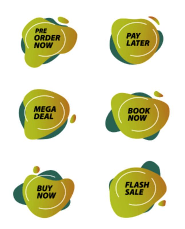 Pre Order Now, Shop Now, and Flash Sale UI Element Assets Vector Illustration – Modern E-Commerce Button Collection