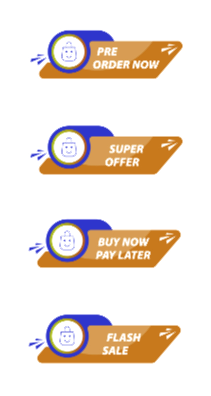 Pre Order Now, Buy Now Pay Later, and Super Offer UI Assets Vector Illustration – Modern E-Commerce Button Design