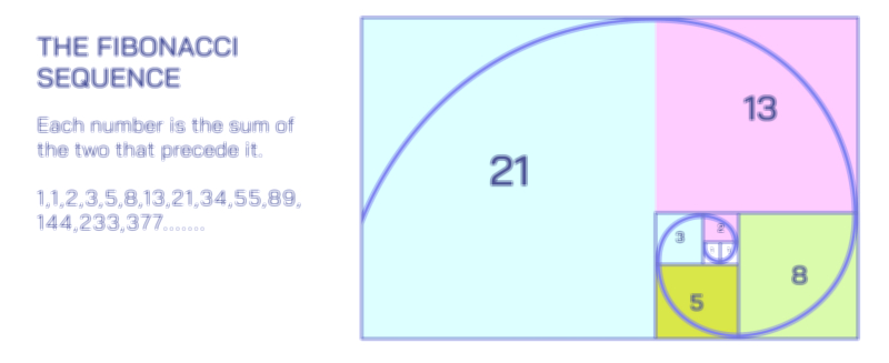 Fibonacci sequence vector illustration showing numerical pattern, spiral growth, and mathematical progression in nature and geometry