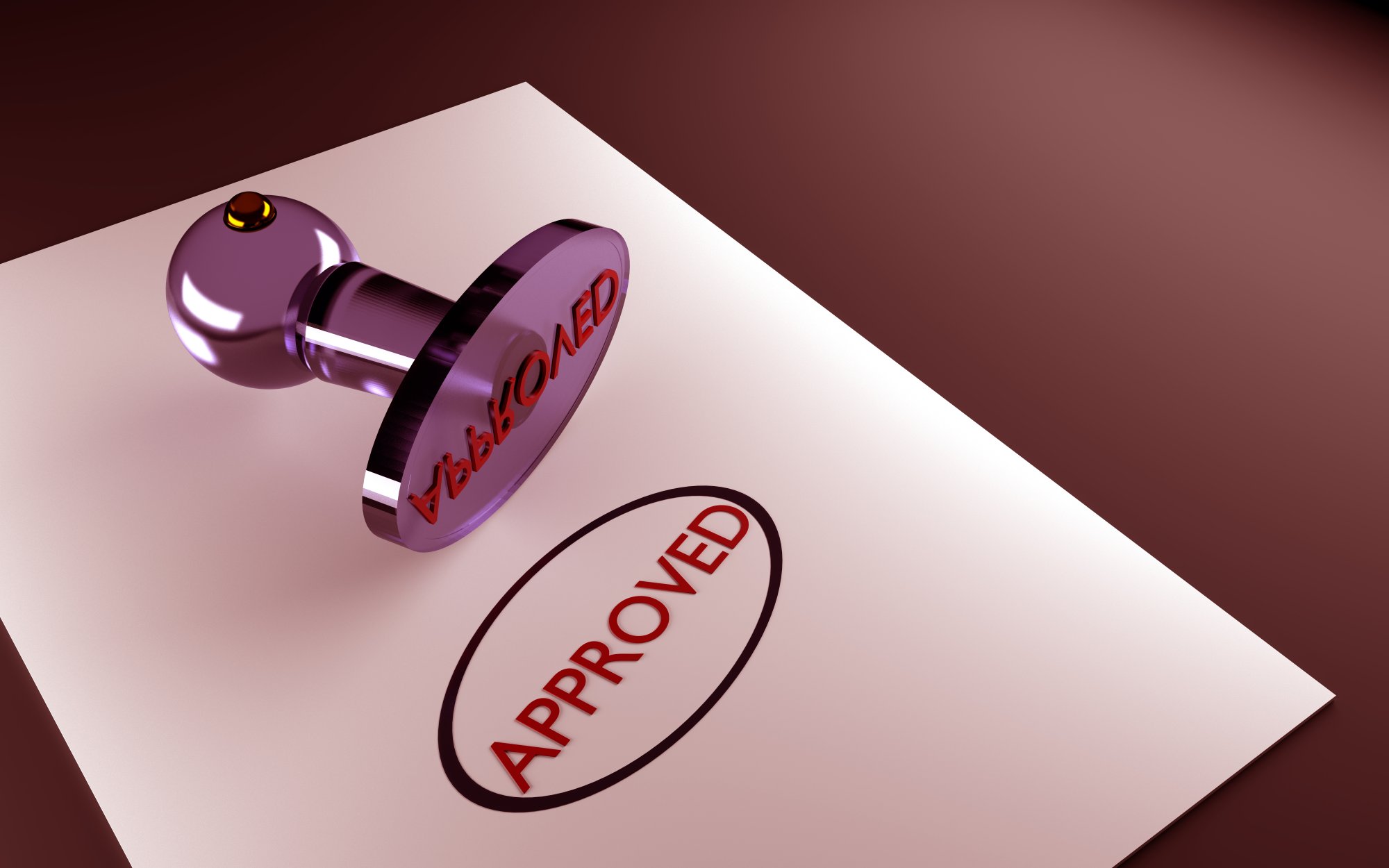 3D Rendered Approved Stamp Illustration Showing Application Approval Mark in Clear Official Style
