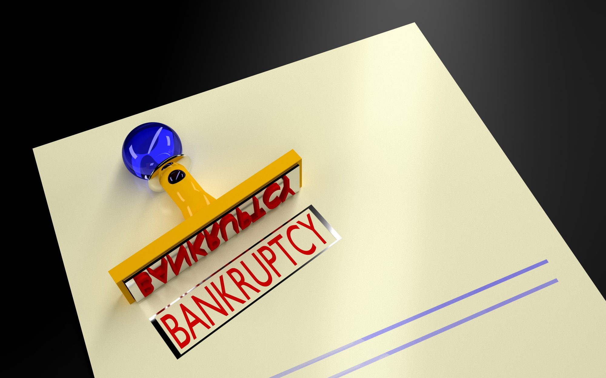 High Quality 3D Rendered Bankruptcy Stamp Illustration for Legal Finance Concepts and Debt Awareness Visual Design