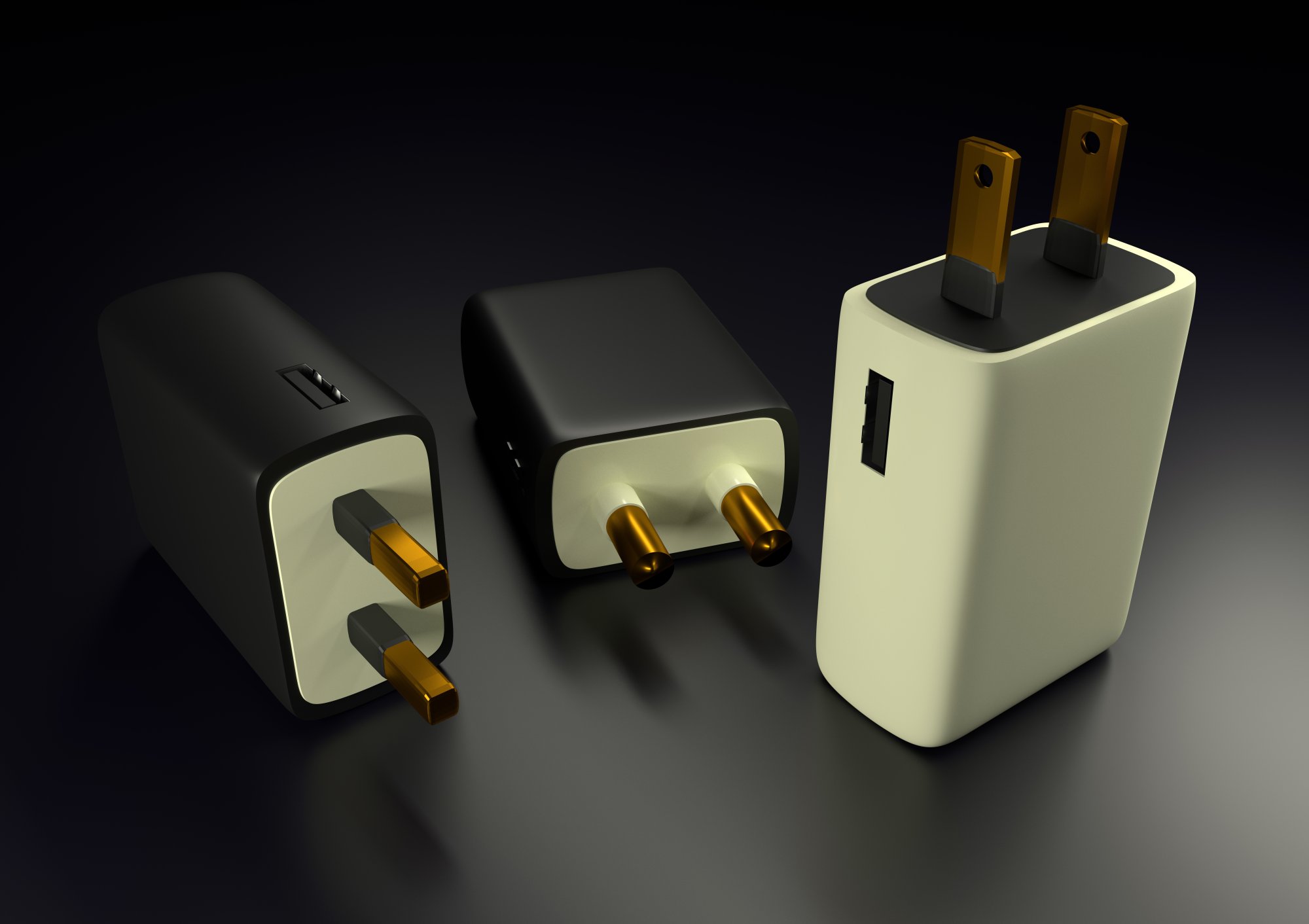 High Quality 3D Rendered Charger USB Adapter Illustration for Power Supply, Gadget Learning, and Digital Device Visuals