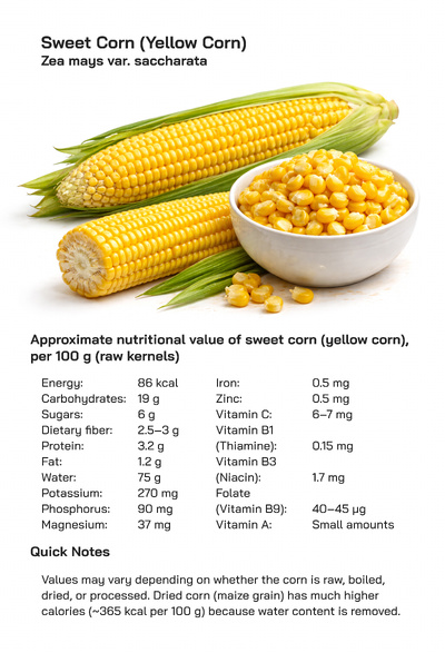 Sweet Corn Nutrition, Health Benefits, Culinary Uses, and Global Popularity