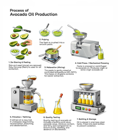 Step by Step Process of Avocado Oil Production : From Fresh Fruit to Refined Edible Oil