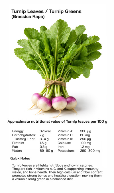 Turnip Greens (Brassica rapa) Nutritional Health Benefits, Culinary Uses, and Global Consumption Popularity