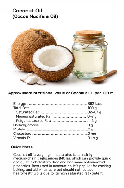 Coconut Oil or Cocos nucifera oil : Nutritional Health Benefits, Culinary and Other Uses, and Global Consumption Popularity