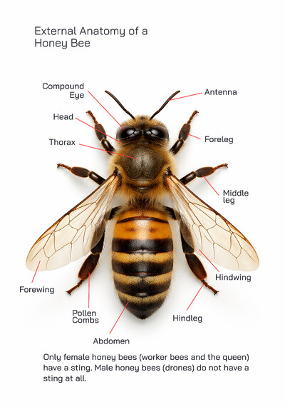 External Anatomy of a Honey Bee Explained – Structure, Characteristics, Castes, Survival, Behavior, and Role in Nature