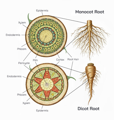 Monocot Root and Dicot Root – Structure, Differences, Anatomy, Functions and Biological Significance