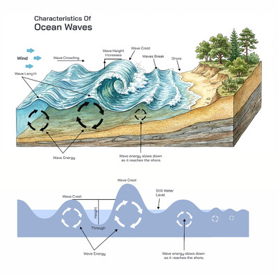 Characteristics of Ocean Waves: Formation, Movement, and Continuous Energy Flow
