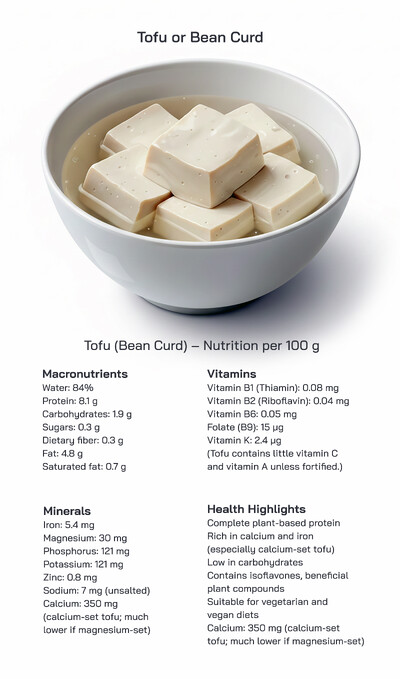 Tofu (Bean Curd): Origin, Production Process, Types, Nutritional Value, Health Benefits, and Uses
