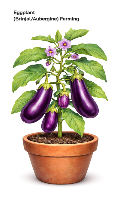 Eggplant (Brinjal or Aubergine) Farming Process: Step-by-Step Cultivation from Seed to Harvest