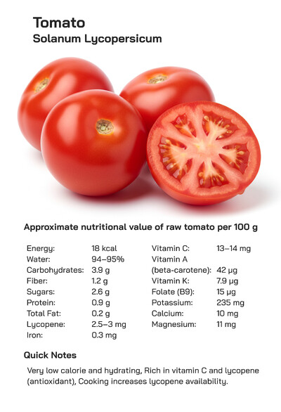 Tomato (Solanum lycopersicum): Nutritional Health Benefits, Uses, Types, Taste, and Global Availability