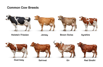 Common Cow Breeds: Holstein Friesian, Jersey, Brown Swiss, Ayrshire, Guernsey, Sahiwal, Gir, Red Sindhi